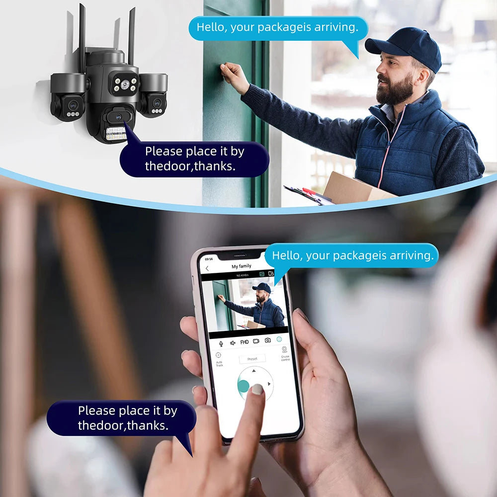 15MP ICSEE Protocol Security Camera 3-HD Screens Auto Tracking Color Night Vision 2-Way Audio Outdoor WiFi CCTV Cam