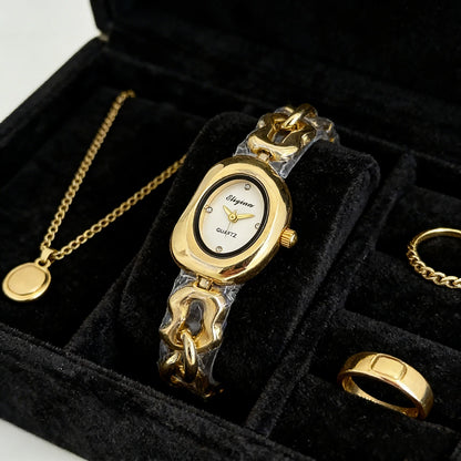 Casual and Fashionable Women's Student Watch, Half-Moon-Shaped Quartz Watch, Simple Chain Bracelet-Style Wristwatch, Versatile for Everyday Use