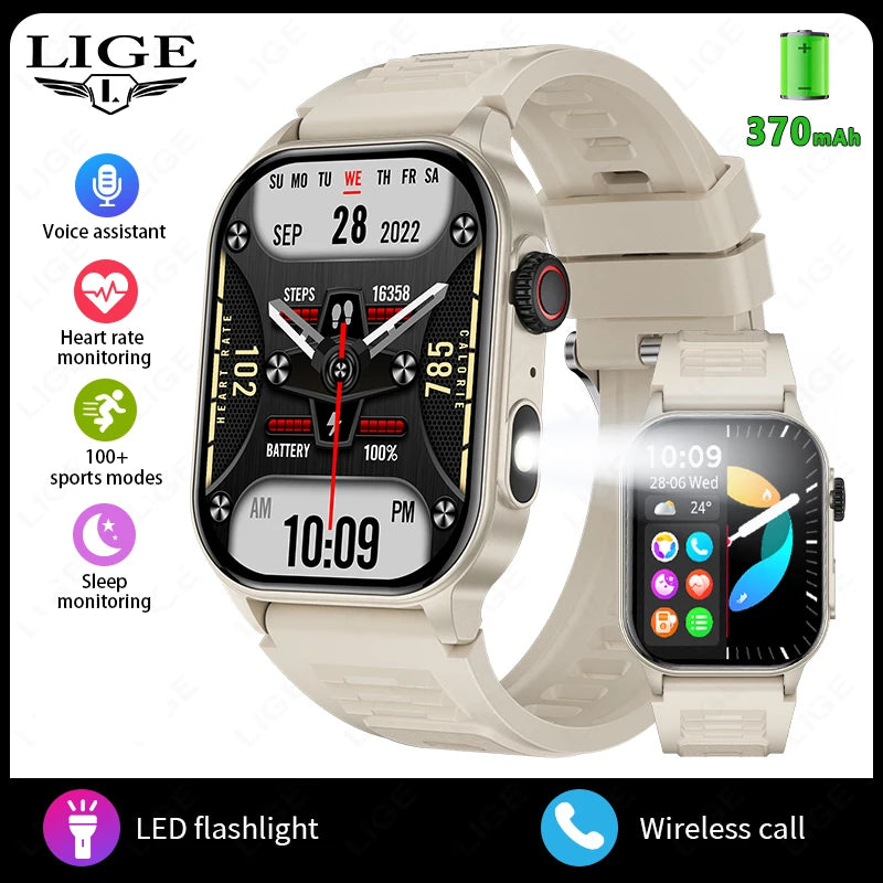 LIGE 2.01" HD Wyświetlacz Smartwatch dla Mężczyzn Kobiet Monitor Zdrowia Zegarki Sportowe Fitness AI Głos Rozmowy Bluetooth Męski Smartwatch Nowość