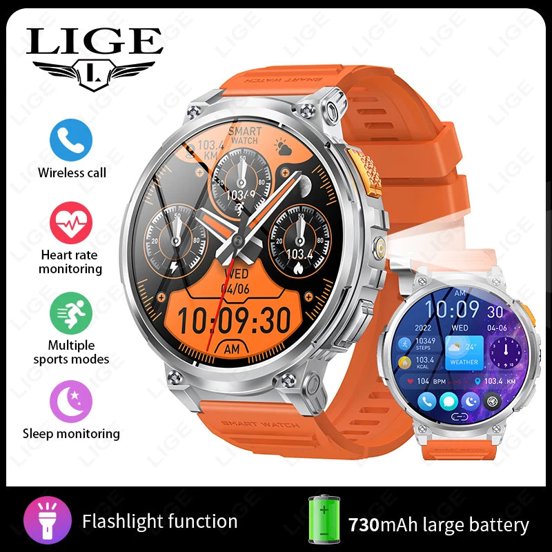LIGE 1.85-inch AMOLED Smart Watch Men with LED Flashlight IP68 Waterproof Smartwatch 730mAh Bluetooth Call Smartwatches For Men