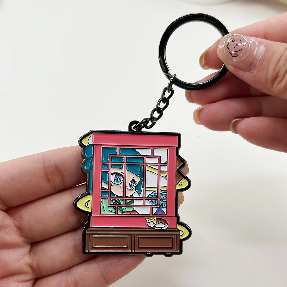Chibi Maomao Sitting On The Windowsill Double Sided Enamel Keychain The Apothecary Diaries Key Ring Anime Fan Gift Pendant