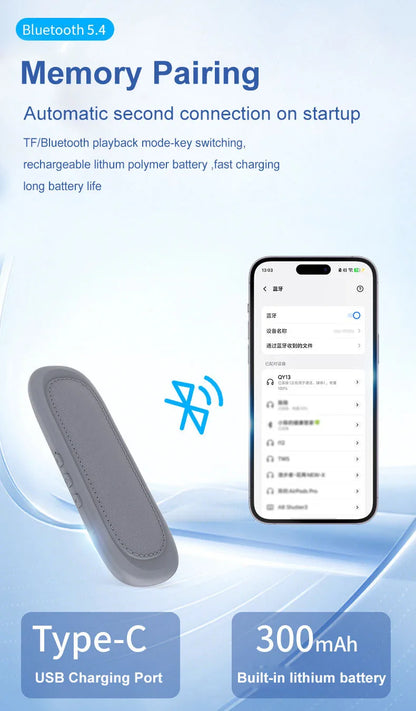 Mini Bone Conduction Bluetooth Speaker Sleep Aid Wireless Sound Bar Under Pillow Stereo TF Card MP3 Music Player Timed Shutdown