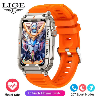 LIGE 2026 Zewnętrzny Smartwatch Męski 2.01" Ekran IP68 Wodoodporne Zegarki Wytrzymały Wojskowy Bluetooth Połączenia Smartwatch dla Androida i iOS
