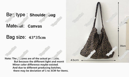 Female Leopard Print Messenger Bag Modern Shoulder Canvas Bag Student Diagonal Large Capacity Straddle Bag
