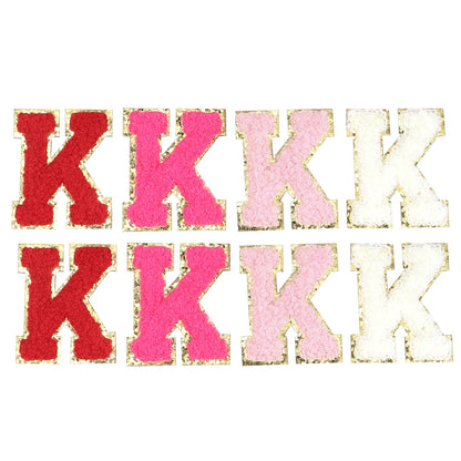 8pcs Sweet 26 Letters Towel Embroidery Patch Pink A-Z Self-adhesive Sticker Decoration For DIY Apparel Bag Crafts Accessories