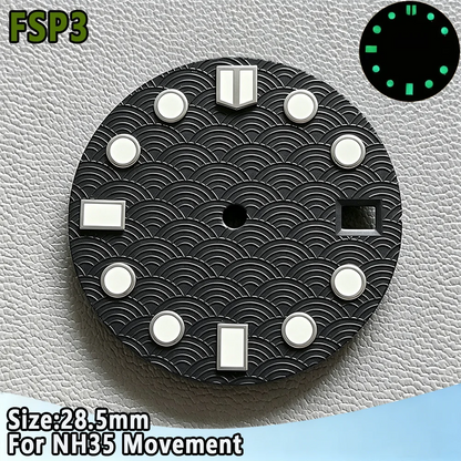 28.5mm NH35 Watch Dial Luminous Dials Single Calendar Dial Suitable For NH35 Movement Can Support DIY Dial Customization Logo
