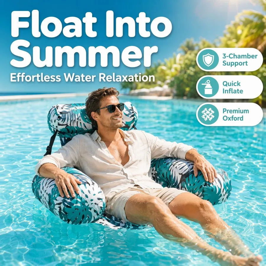 Adult Foldable Water Hammock Chair – Inflatable Pool Lounge with Armrests, Portable Float for Sunbathing & Fun