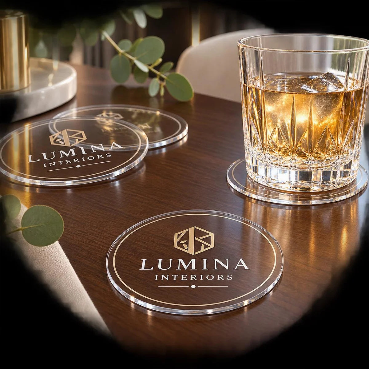 Custom Logo Clear Acrylic Round Coaster, Full Color Printed Business Drink Coaster