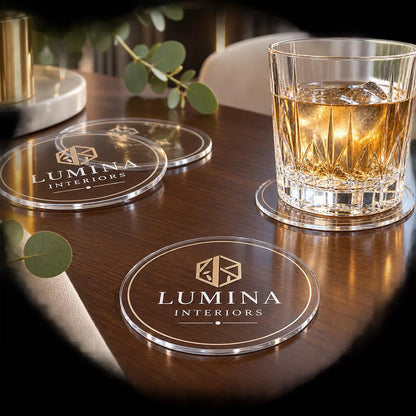 Custom Logo Clear Acrylic Round Coaster, Full Color Printed Business Drink Coaster