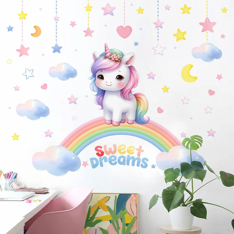 Unicorn Vinyl Child Wall Sticker For Baby Room Decoration Bedroom Accessories Furniture Sticker Adhesive Wallpaper Wall Decor