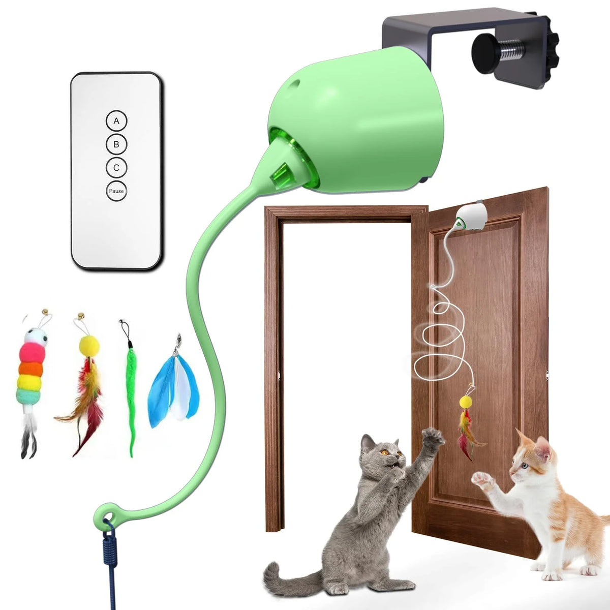 Cat Toys,Hanging Door Automatic Cat Toy Interactive Elastic Rope with Feather, Cat Catching Game Door Hanger