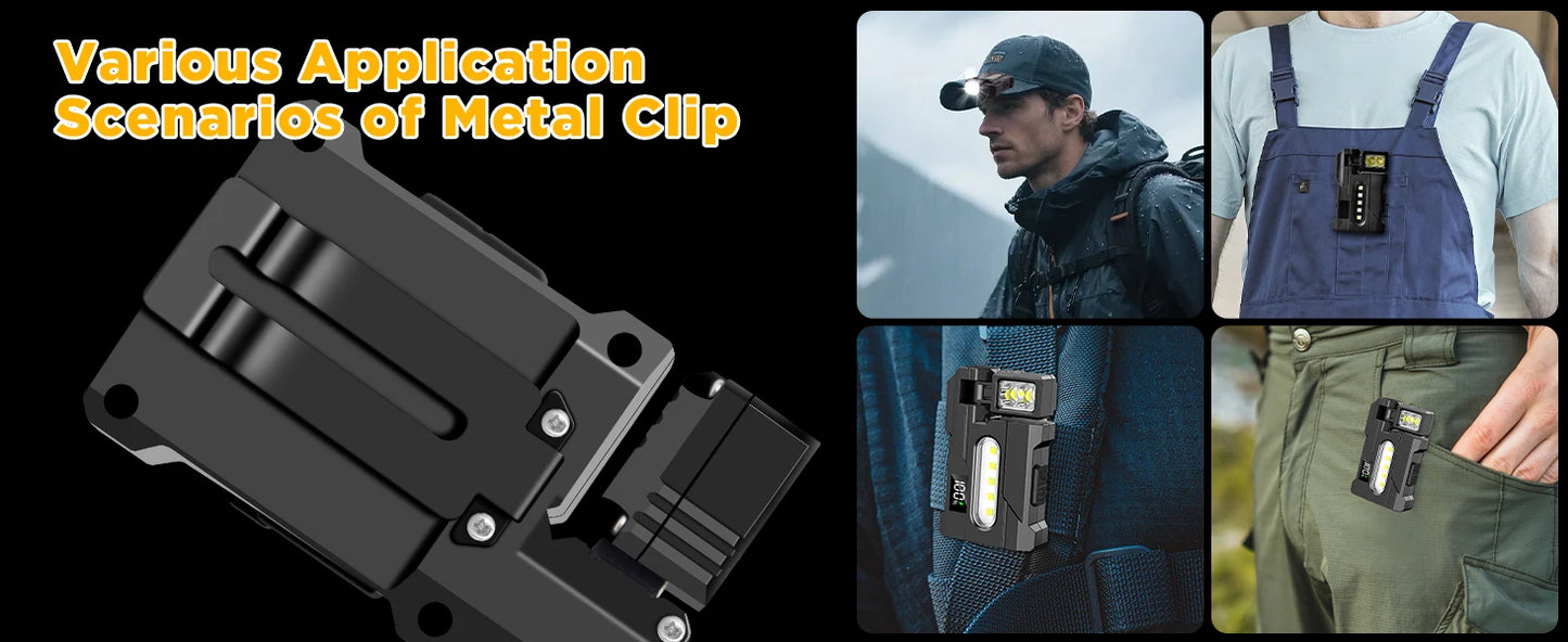 COB+XPE Dual Light Flashlight, 1200LM Adjustable Head with Magne t& Clip,USB Rechargeable Mini Work Light for Camping Hiking EDC