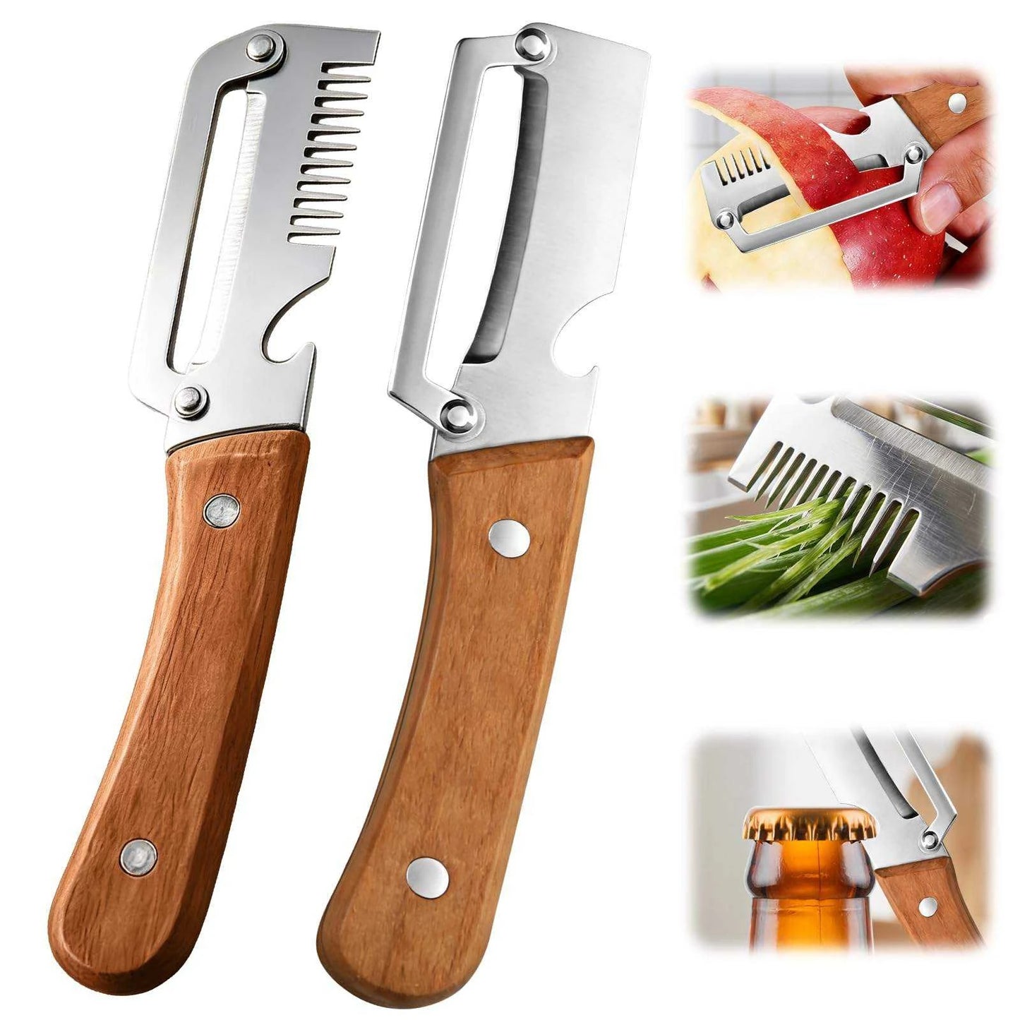 2PC Set Kitchen Peeler Stainless Steel Vegetable Peeler Wooden Handle For Peeling And Slicing Fruits And Vegetables Kitchen Tool