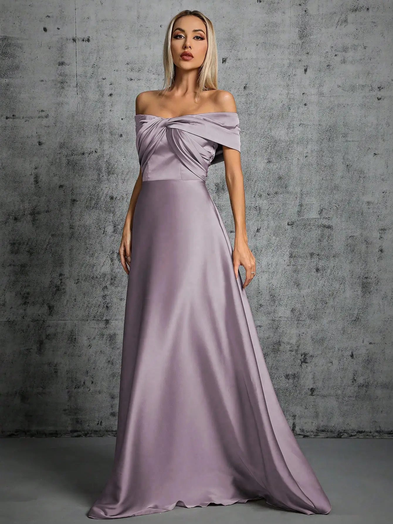 Mgiacy Line neck irregular cross pleated satin gown ball dress Party dress bridesmaid dress