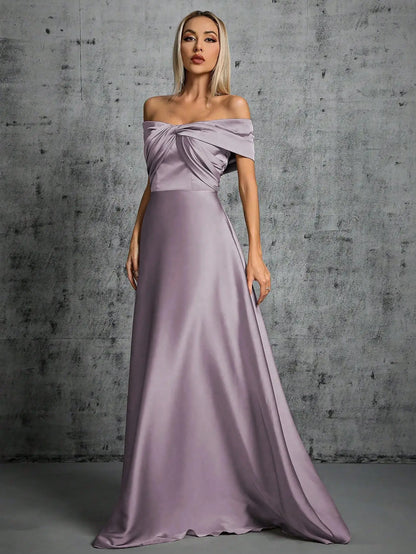Mgiacy Line neck irregular cross pleated satin gown ball dress Party dress bridesmaid dress