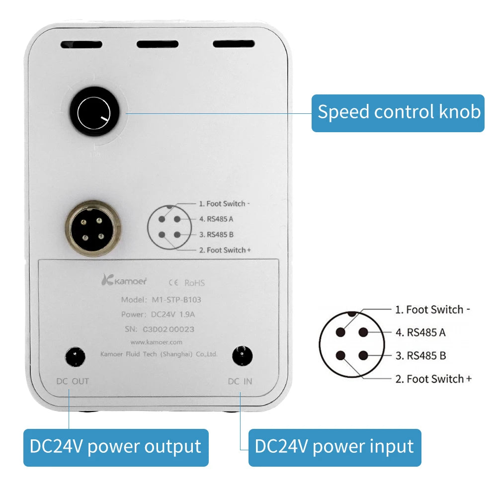 Kamoer 86ml/min M1-STP Peristaltic Pump 24V High Precision Stepper Motor Variable Speed Pump with Pedal for Lab, Experiments