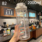 1.5/2Liter Sport Straw Water Bottle With Time Scale Plastic Summer Cold Juice Water Cup Large Capacity Portable Travel Bottles