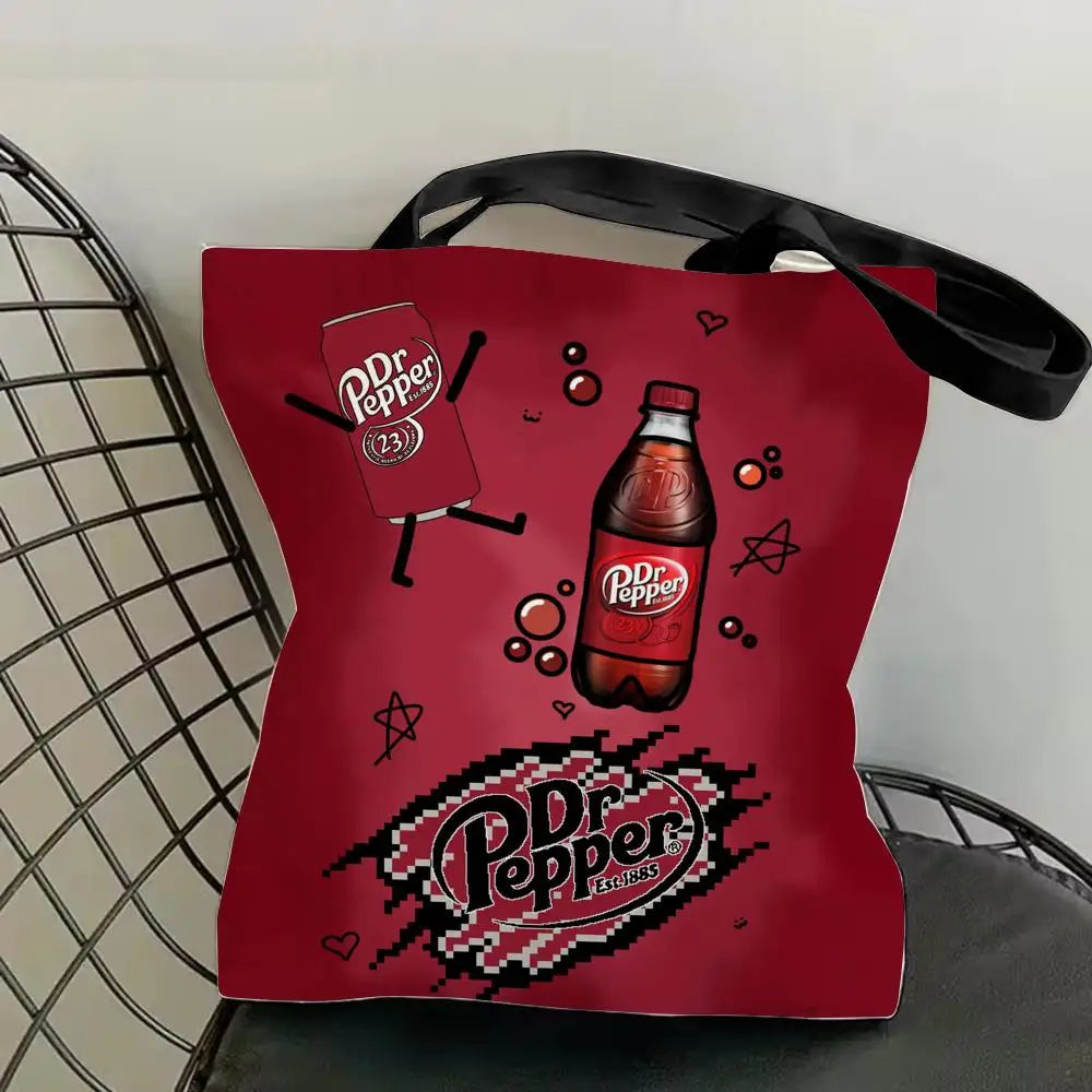 Classic Red Drink D-Dr P-PePper Storage Bags Canvas Double-Sided Print Fashion Shoulder Tote Shopping Bag Gift Eco Handbags