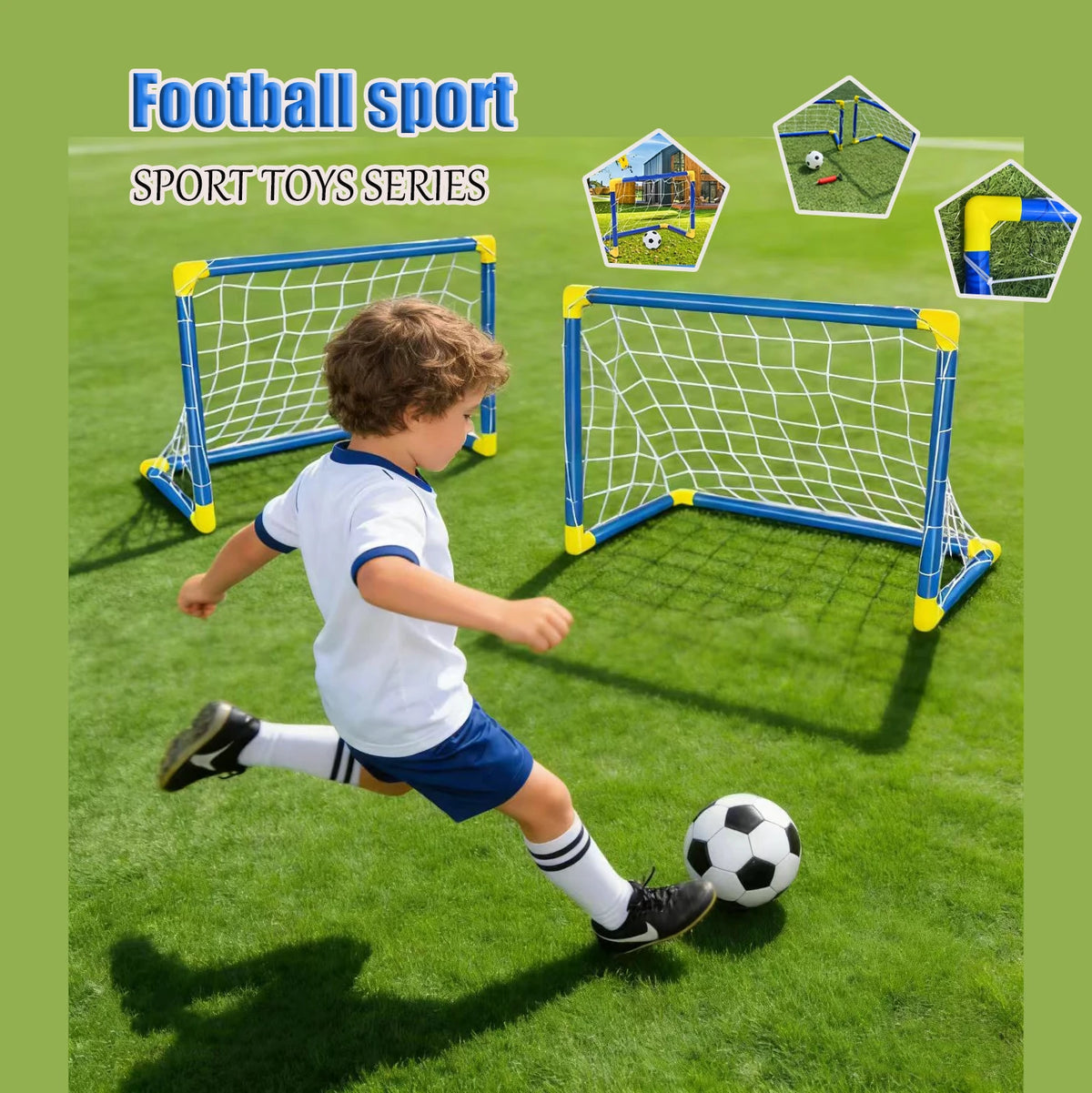 2PCS Kids Soccer Goals Set with Ball, Portable Football Gates for Backyard Indoor Outdoor, Children Sports Training Toy.