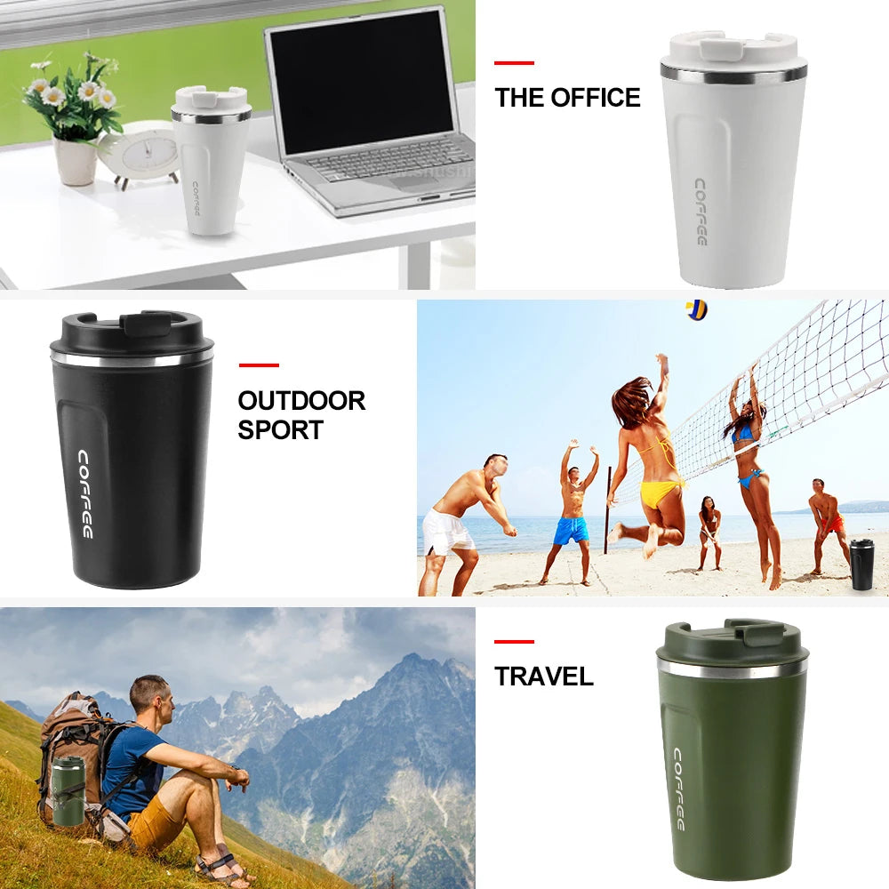 Thermo Cafe Coffee Mug - 380/510ML Leak-Proof Travel & Car Thermos, Double Stainless Steel for Tea, Water, Coffee