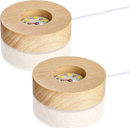 5-8cm Solid Wood LED USB Lamp Holder Display Base Night Light Luminous Bottle Coasters Crystal Ball Glass Ornament Stand Decor