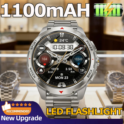LIGE 1100mAh Military Outdoor Smart Watch Men 1.7" Large Display Compass Sports Watch IP68 Waterproof Bluetooth Call Smartwatch