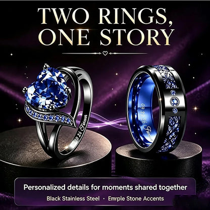 Personalized Couple Rings Set Custom Engraved Heart Cubic Zirconia Engagement  Ring Birthday Gift Wedding Rings Jewelry