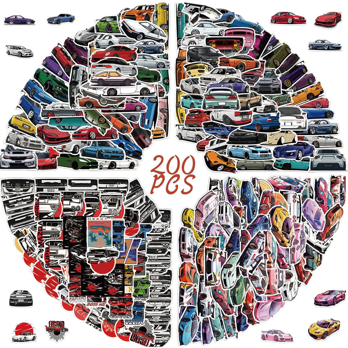 10/50/100/200pcs JDM Retrofit Racing Cars Stickers Fashion Funny Decals Laptop Luggage Guitar Skateboard Phone Sticker Kids Toys