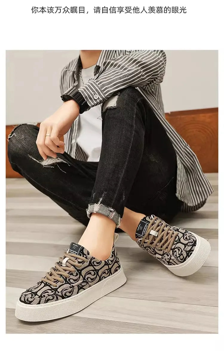 Summer breathable canvas men's shoes versatile mesh thick sole casual board shoes flat bottom comfortable outdoor walking shoes