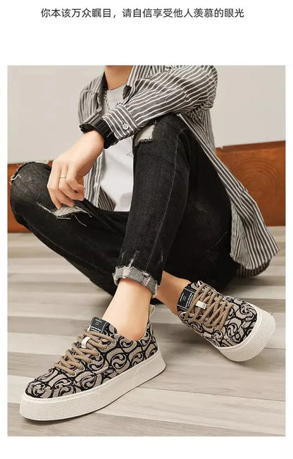 Summer breathable canvas men's shoes versatile mesh thick sole casual board shoes flat bottom comfortable outdoor walking shoes