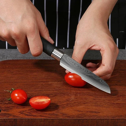 Laser Damascus Pattern Utility Kitchen Knives Set, Stainless Steel Sharp Slicing Chef Knife, Scissors & Sharpening Rod Cooking T
