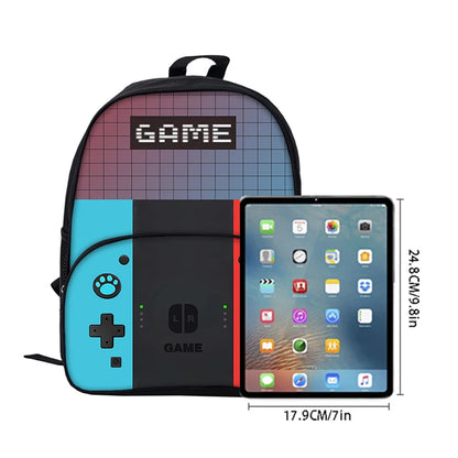 Casual Commute Games Console Circular Front Pocket Backpack For Boys/Girls Best Gifts 2D Flat Cartoon School Bag For Children