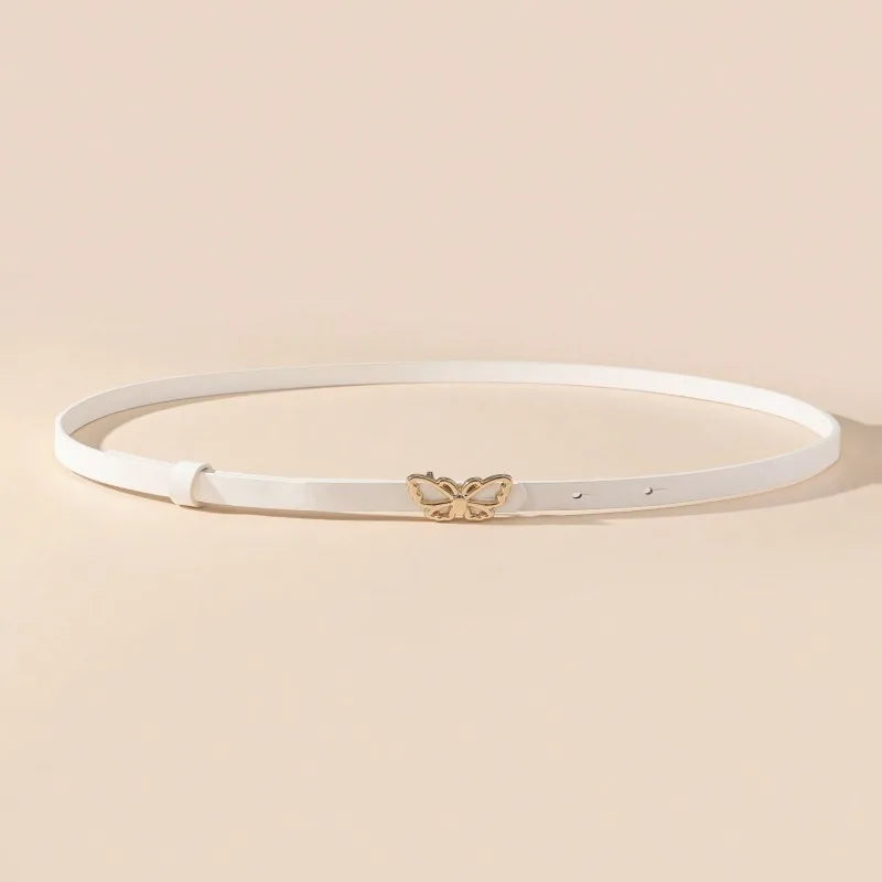 A small waist belt with a butterfly buckle, suitable for dresses, shirts and jeans. It's a new summer style that cinches the wai