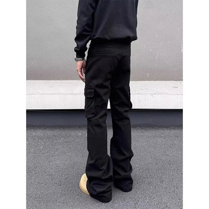 American style Vibe retro heavy industry multi pocket splicing workwear jeans men's straight tube micro flared slim fit long pan