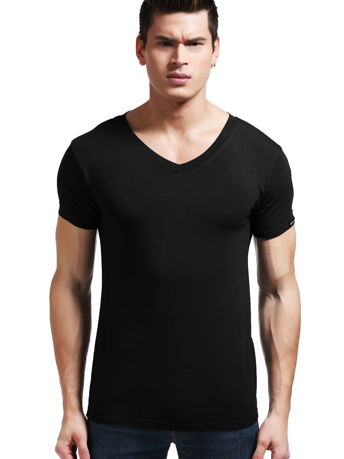 Modal summer round neck tight men's short sleeve V-neck T-shirt solid color vest T-shirt slim-fit sports undershirt