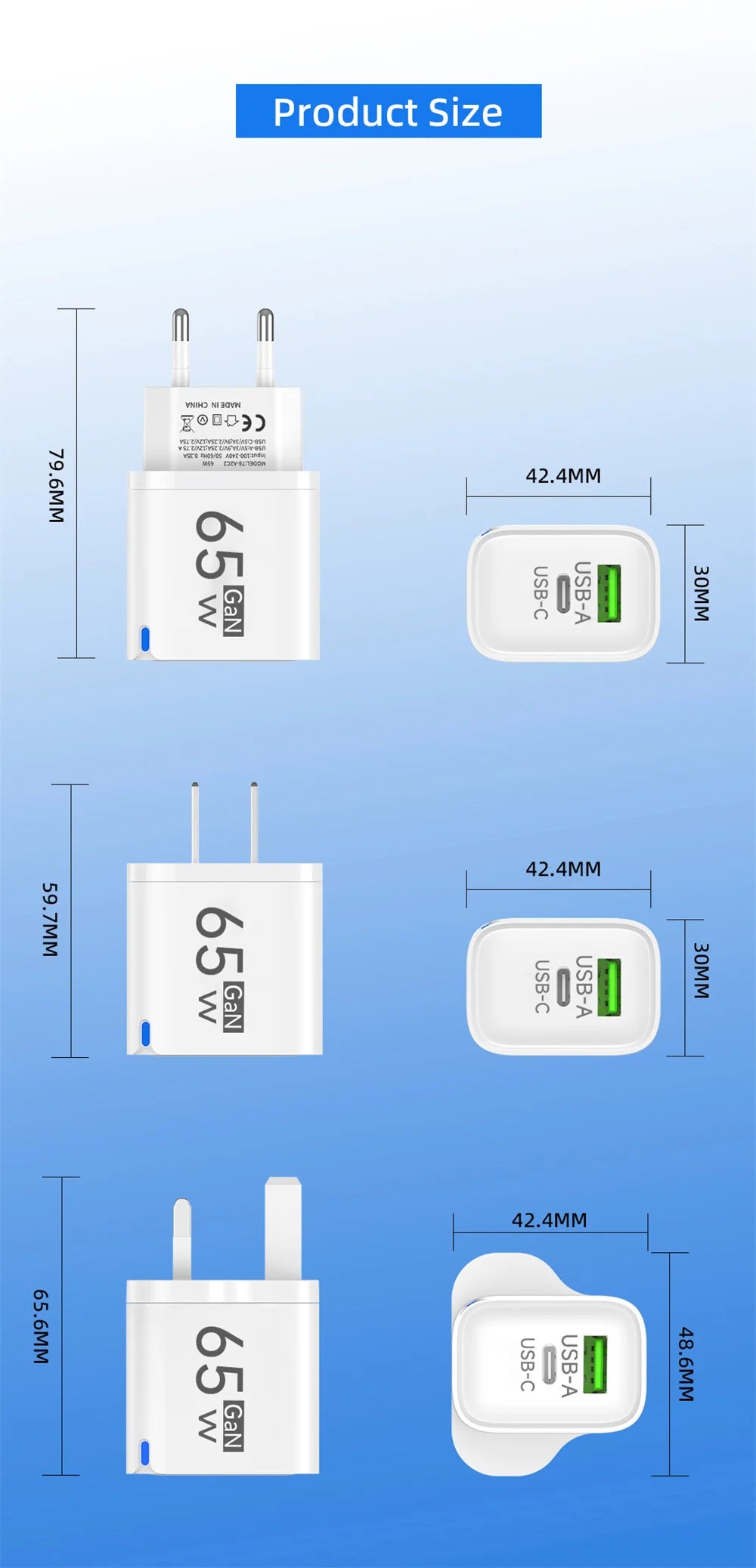 65W USB Fast Charging Charger Type C Quick Charger Portable Mobile Phone Plug EU/US/UK Wall Adapter For iPhone Samsung Xiaomi