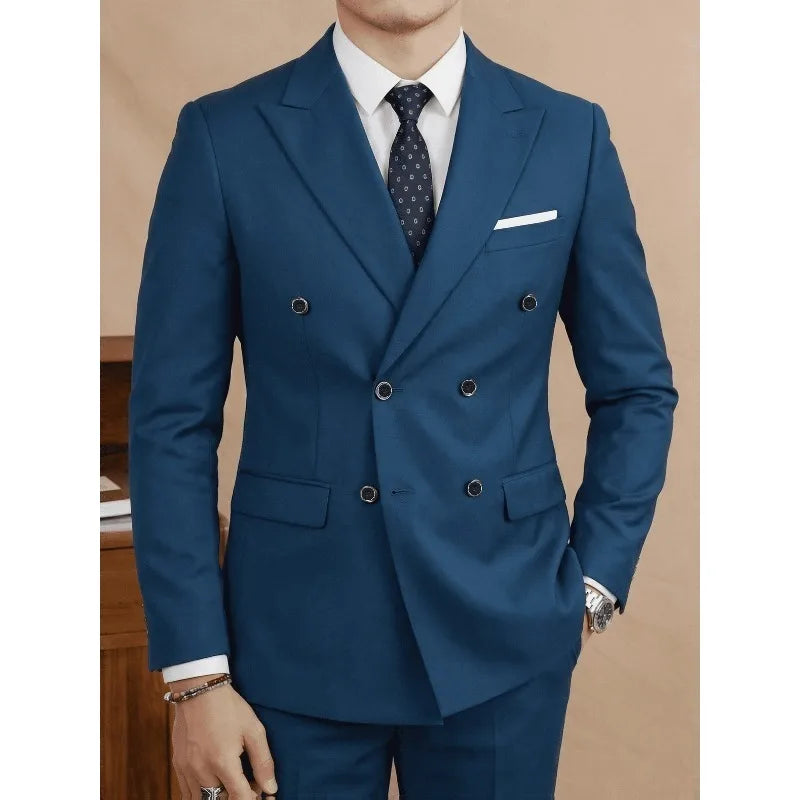 Men'S Slim Fit 2pcs Suit Double Breasted Business Wedding Prom Tuxedo Suits Blazer & Pants Set
