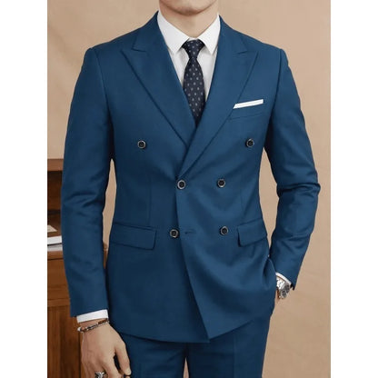 Men'S Slim Fit 2pcs Suit Double Breasted Business Wedding Prom Tuxedo Suits Blazer & Pants Set