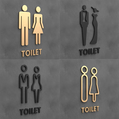 Matte Black Gold Toilet Sign Plate Acrylic 3D Wash Room Door Wall Label Sticker Wc BathRoom Signage Board Art Hotel Home Decor