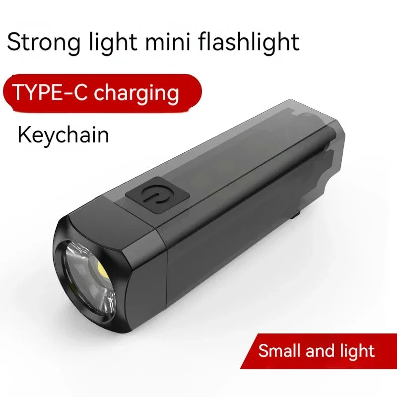 Strong MINI Flashlight Multi-function Keychain Light Mini LED Key Torch Lamp Rechargeable 7 Lighting Modes Camping Fishing