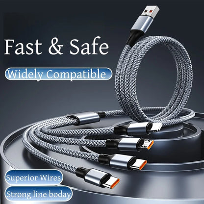 4-in-1 Multifunctional Charging Cable Supports USB-A to USB-C, Micro USB, and Braided Cables for Charging Multiple Devices