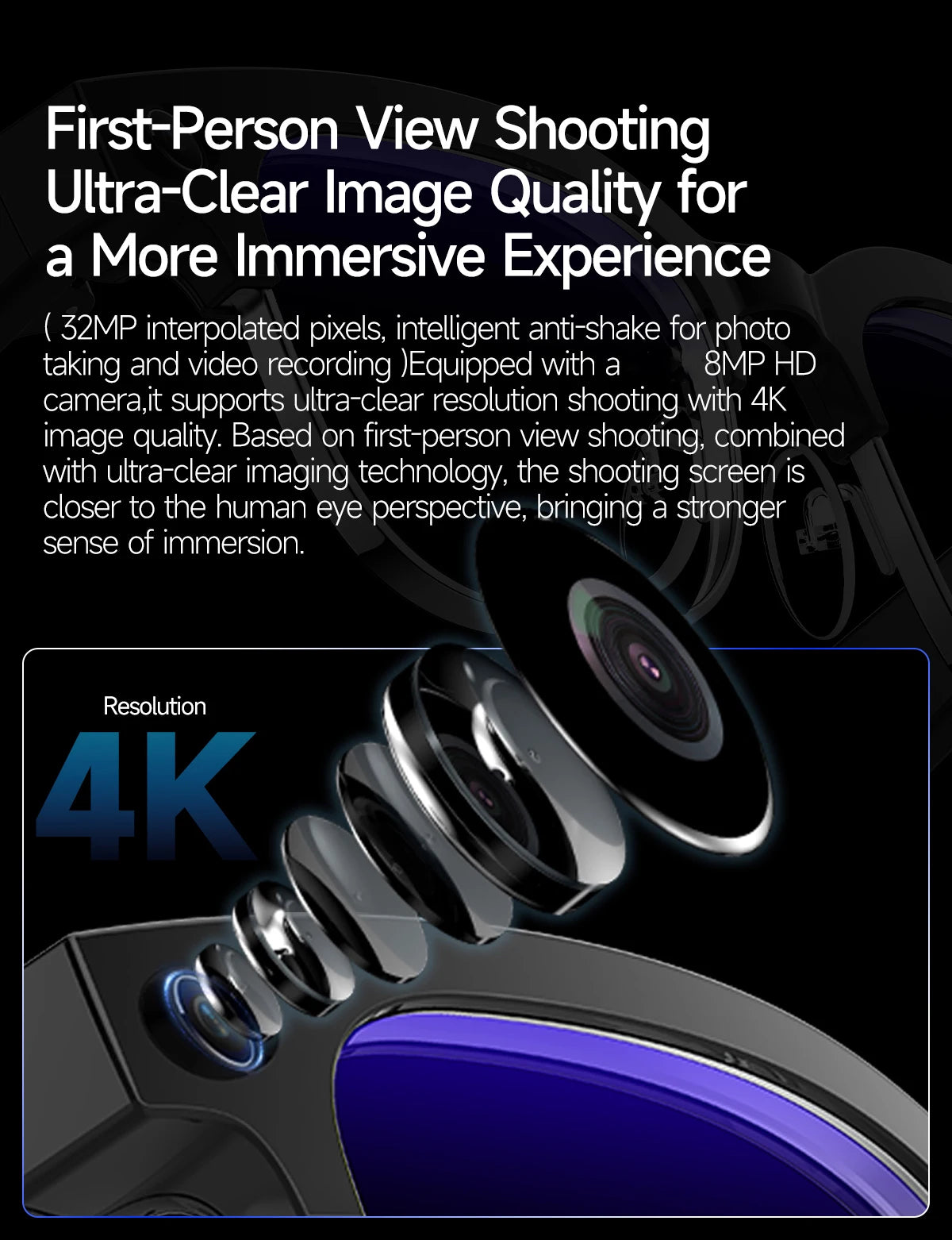 W630 800W HD Smart Glasses for Men And Women AI Intelligent Translation WiFi Transmission Photo & Video Recording Glasses