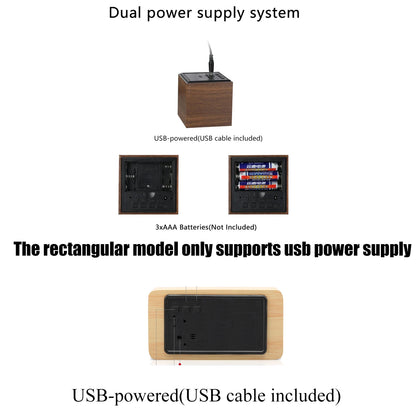 Alarm Clock LED Wooden Watch Table Voice Control Digital Wood Despertador USB/AAA Powered Electronic Desktop Clocks