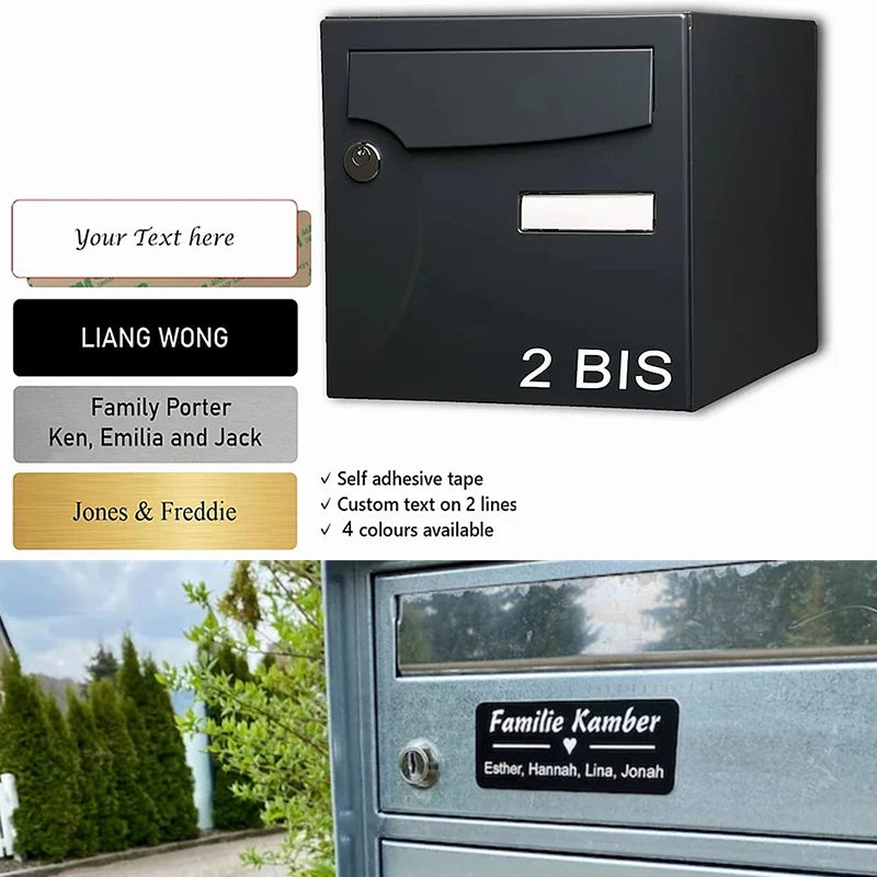 Stainless Steel Adhesive Mailbox Badge Sign Personalized in Hebrew Name ID Text Logo Double Sided Tape Magnet Door Mail Box