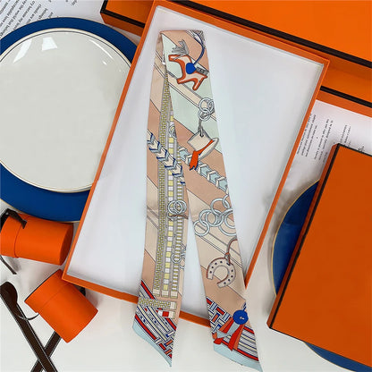Summer New Animal Design Elephant Female Decoration Twill Silk Scarf Long Ribbon Binding Bag Silk Ribbon Hair Belt Small Scarf