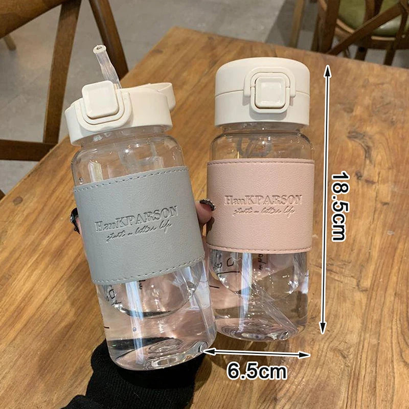 【LM】500ml Portable Water Bottle with Straw Creative Cute Leak-proof Plastic Drinking Bottle Milk Coffee Tea Juice Cup Drinkware