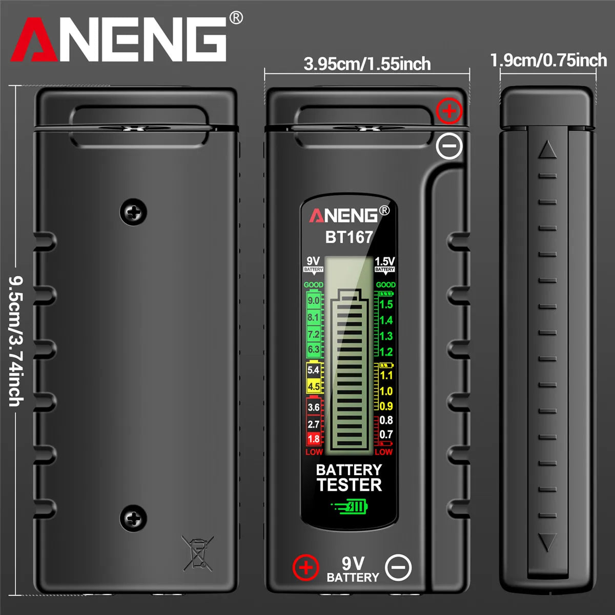 ANENG BT167 household battery level tester does not require power supply to measure D/C/AA/AAA/9V/button battery level detector