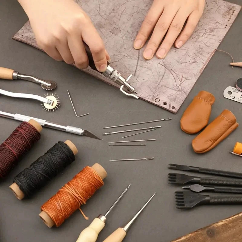 Shoe leather sewing kit with awl, hand sewn needle and thread, leather craft kit, sofa repair, leather bag production