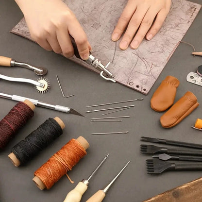 Shoe leather sewing kit with awl, hand sewn needle and thread, leather craft kit, sofa repair, leather bag production