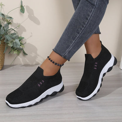 Grid mesh slip-on street sneakers, integrated stretch ribbed collar, thick wavy layered two-tone midsole daily walking shoes